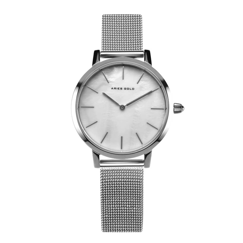 ARIES GOLD COSMO SILVER STAINLESS STEEL L 1024 S-MP MESH STRAP WOMEN'S WATCH